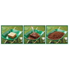 Promotional step graphic of potting mix in a green tray with measured add-ins