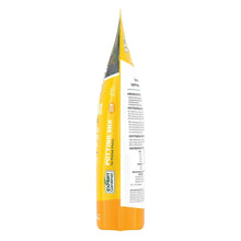 Potting mix bag, angled view showing yellow front and white back label