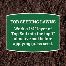 Expert Gardener topsoil label: for seeding lawns, apply a 1/4" layer