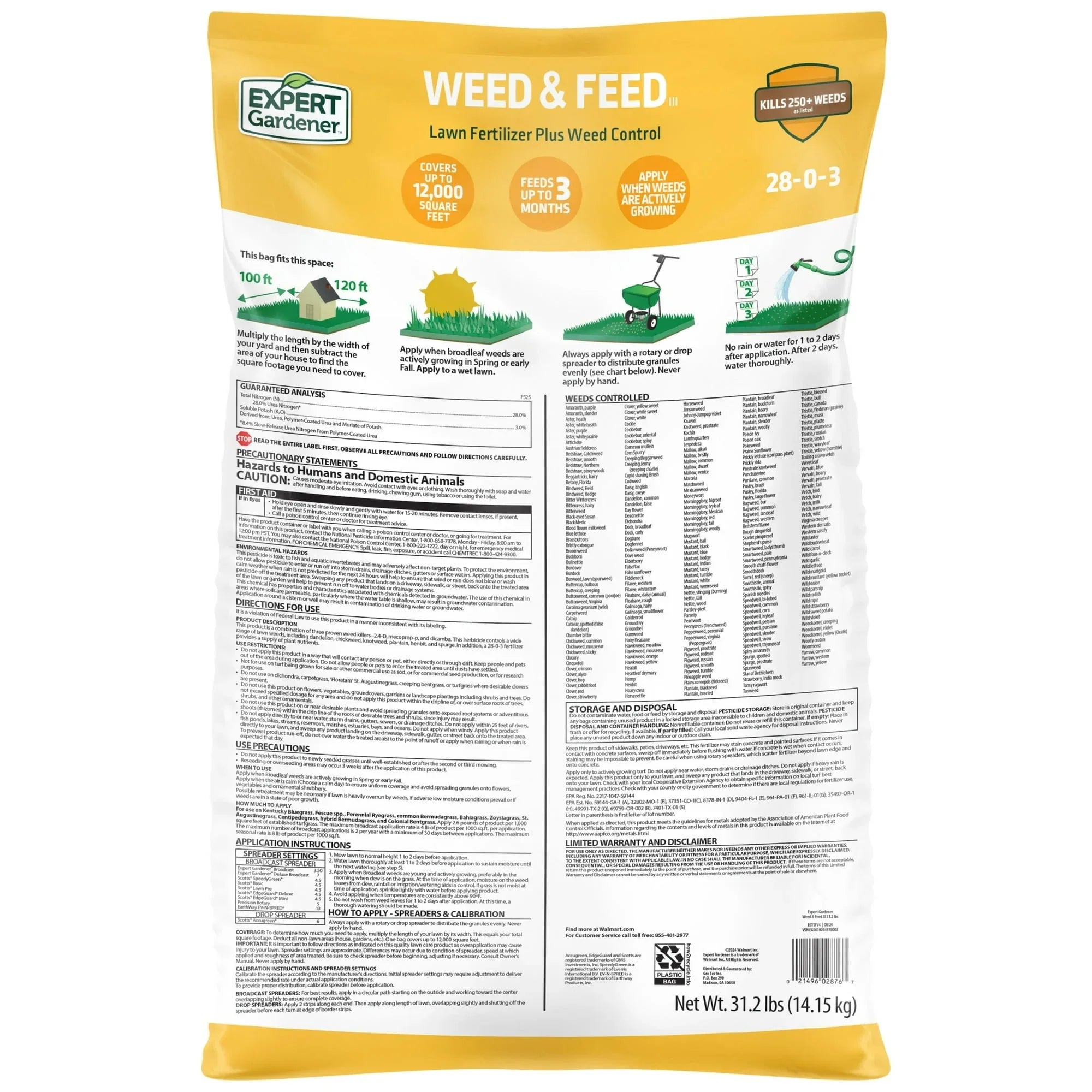 Expert Gardener Weed & Feed, 28-0-3 Lawn Fertilizer and Weed Control