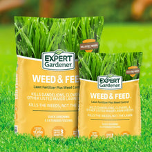 Expert Gardener Weed & Feed fertilizer bag front design, showing two bag packages