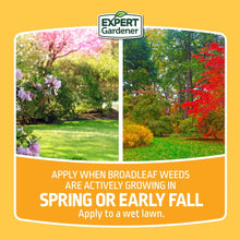 Expert Gardener Weed & Feed fertilizer bag label for spring or early fall application