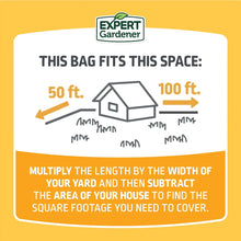 Expert Gardener Weed & Feed fertilizer bag label: fits 50 ft by 100 ft coverage area