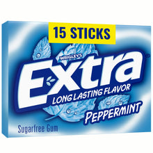 Extra peppermint sugar-free gum pack with 15 sticks label