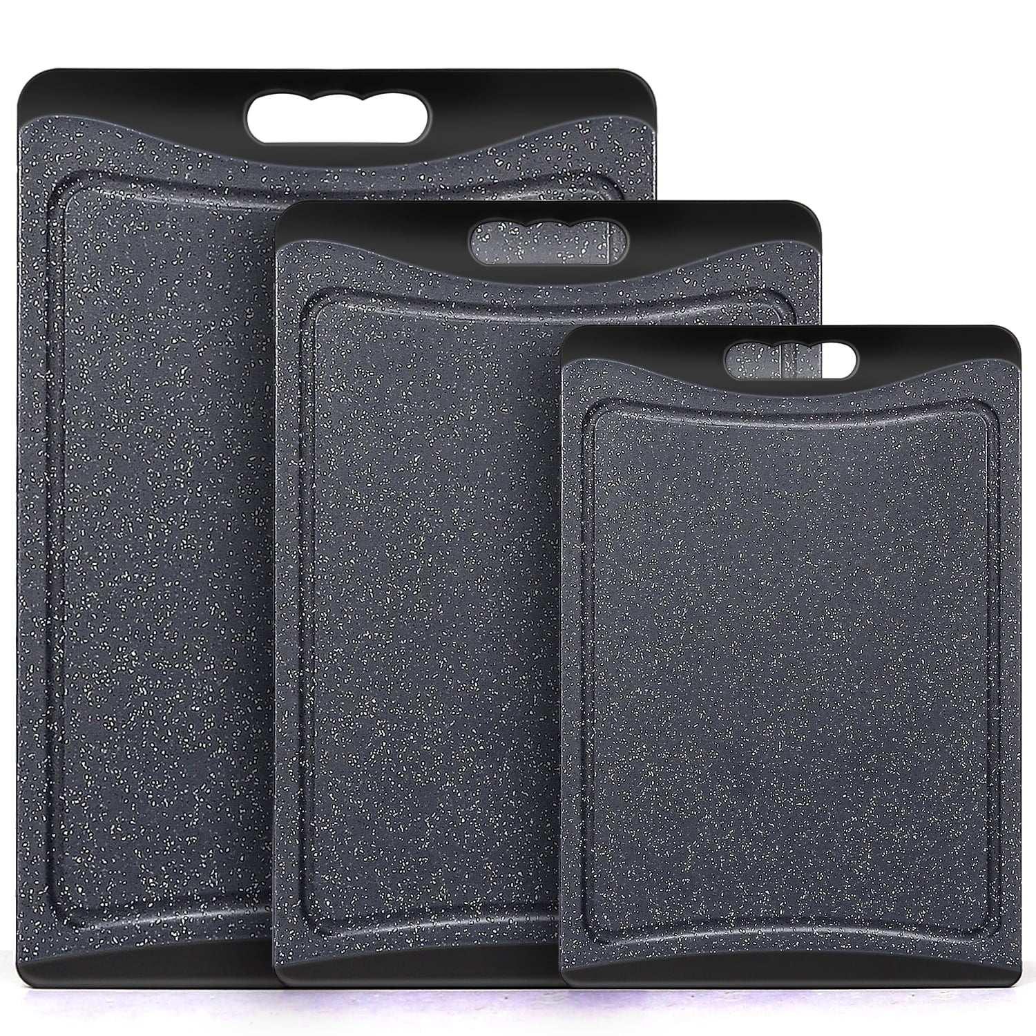 Extra Large Cutting Boards, AOKIWO Plastic Cutting Boards for Kitchen (Set of 3)Meat, Veggies Cutting Board Set Dishwasher Chopping Board with Juice Grooves Easy-Grip Handles, Dark Grey - USA MEGA SHOP