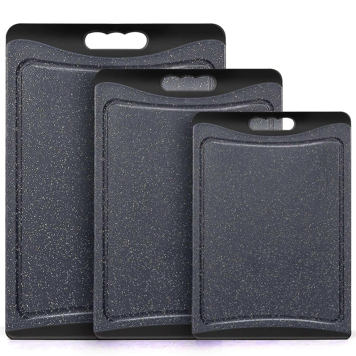 Extra Large Cutting Boards, AOKIWO Plastic Cutting Boards for Kitchen (Set of 3)Meat, Veggies Cutting Board Set Dishwasher Chopping Board with Juice Grooves Easy-Grip Handles, Dark Grey - USA MEGA SHOP