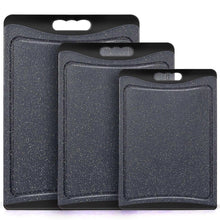 Dark grey speckled plastic cutting boards set of 3 with built-in handle holes