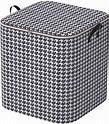 Grey foldable storage bag with zipper lid and textured herringbone pattern