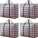 Grey foldable storage bag with zipper lid, handles, and woven grid pattern