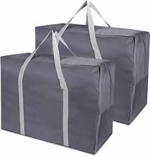 Grey foldable storage bag with handles and zippered top opening