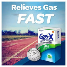Extra Strength gas relief softgels package with stopwatch graphic
