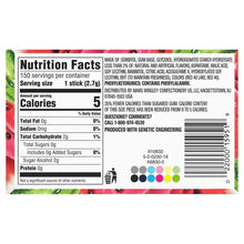 Back label Nutrition Facts for sugar-free chewing gum with ingredients and barcode