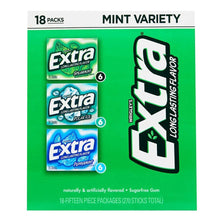 Extra sugar-free chewing gum variety pack with mint-flavored sticks, 18 count