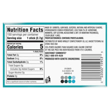 Nutrition Facts panel for sugar-free gum, 5 calories per serving
