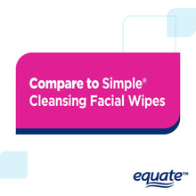 Compare to Simple Cleansing Facial Wipes label panel with equate logo.