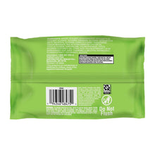 Green facial cleansing wipes pack back with barcode and ingredient text.