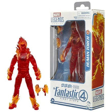Human Torch 6-inch action figure in blister packaging, red suit with flame effect