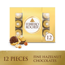 Ferrero Rocher 12-count chocolate gift box, individually wrapped hazelnut milk chocolates