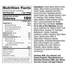 Nutrition facts panel, 190 calories, 16g protein, 5g total sugars