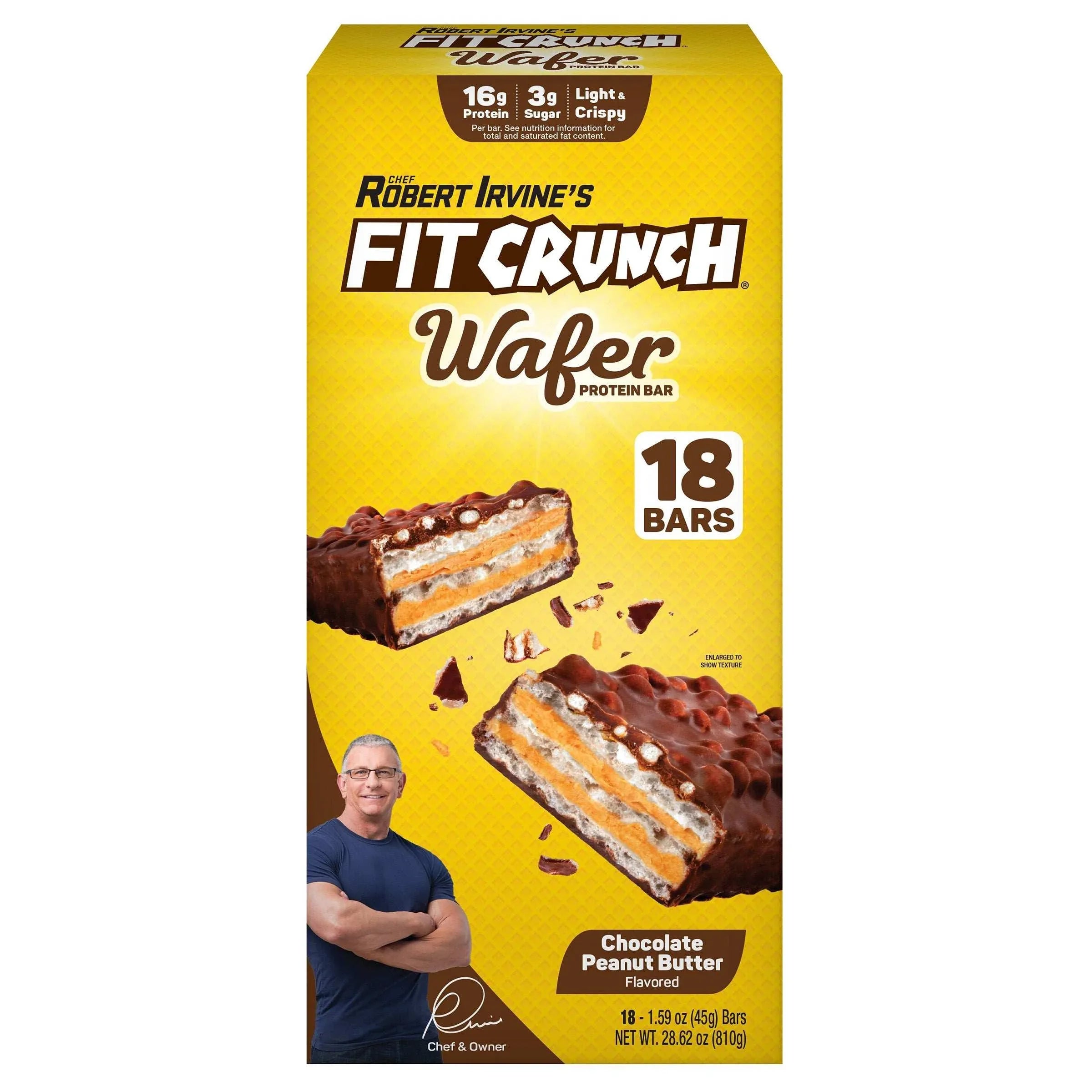 FITCRUNCH Wafer Protein Bars, 16g Protein, Chocolate Peanut Butter, 1.59 oz, 18-count - USA MEGA SHOP
