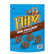 Flipz milk chocolate covered pretzels 24 oz bag with pretzel shapes on front