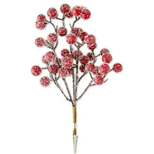 Red frosted berry Christmas clip ornament with twig stems and metal clip base.