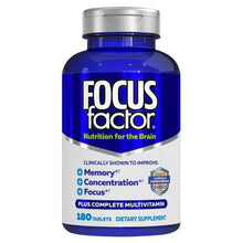FOCUSfactor brain nutrition bottle, blue label, silver cap, 180 tablets
