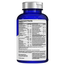 FOCUSfactor supplement facts label on back of blue bottle with silver cap