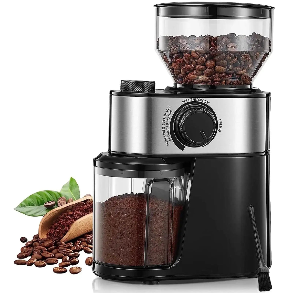 Electric Burr Coffee Grinder FOHERE, 200W Upgrade, 18 Precise Grind Settings, 2-14 Cup Adjustable, Only for Grind Coffee, Black