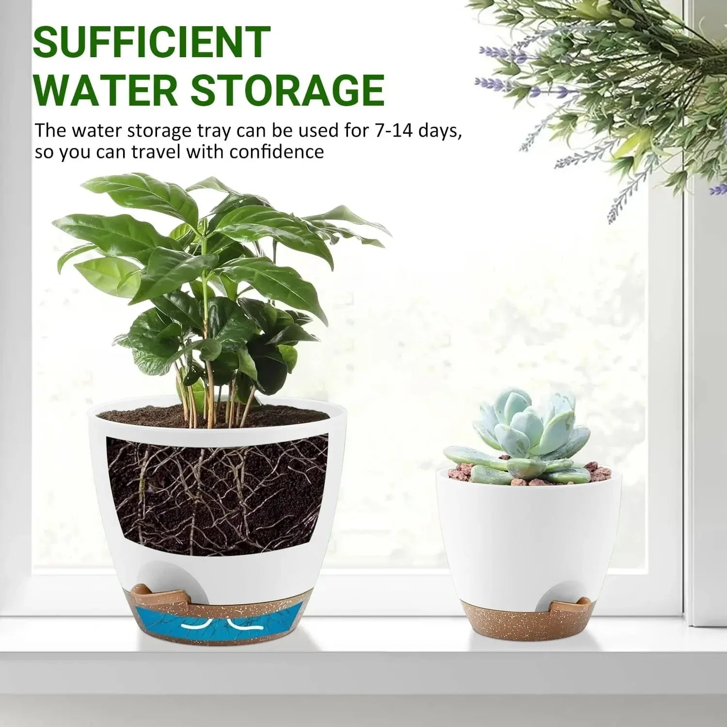 FOUKUS Set of 5 Self-Watering Plant Pots with Drainage – Eco-Friendly Plastic Planters for Indoor & Outdoor Use – Pots for Succulents, Cactus, Snake Plants (7", 6.5", 6", 5.5", 5")