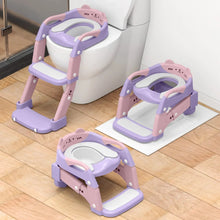 Pink and lavender 3-in-1 toddler toilet potty seat with step stool and support