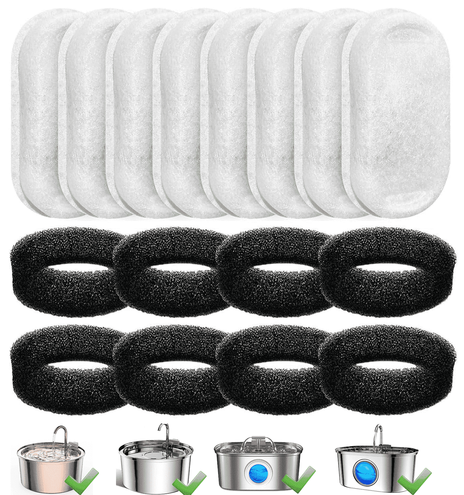 FWMB 16pcs Replacement Cat Water Fountain Filters, Compatiable with FWMB Cat Water Fountain 108oz/3.2L and 135oz/4.0L, 8 Pack Filters & 8 Sponges Foam Filter - USA MEGA SHOP