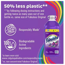 Lavender multi-purpose cleaner bottle with 50% less plastic and biodegradable icons