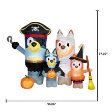 Halloween inflatable family set of four cartoon animal characters with pumpkins, full group view