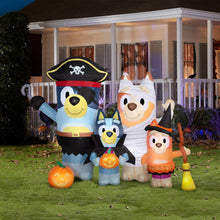 Halloween inflatable family set of four cartoon animal characters, jack-o-lantern bucket lights