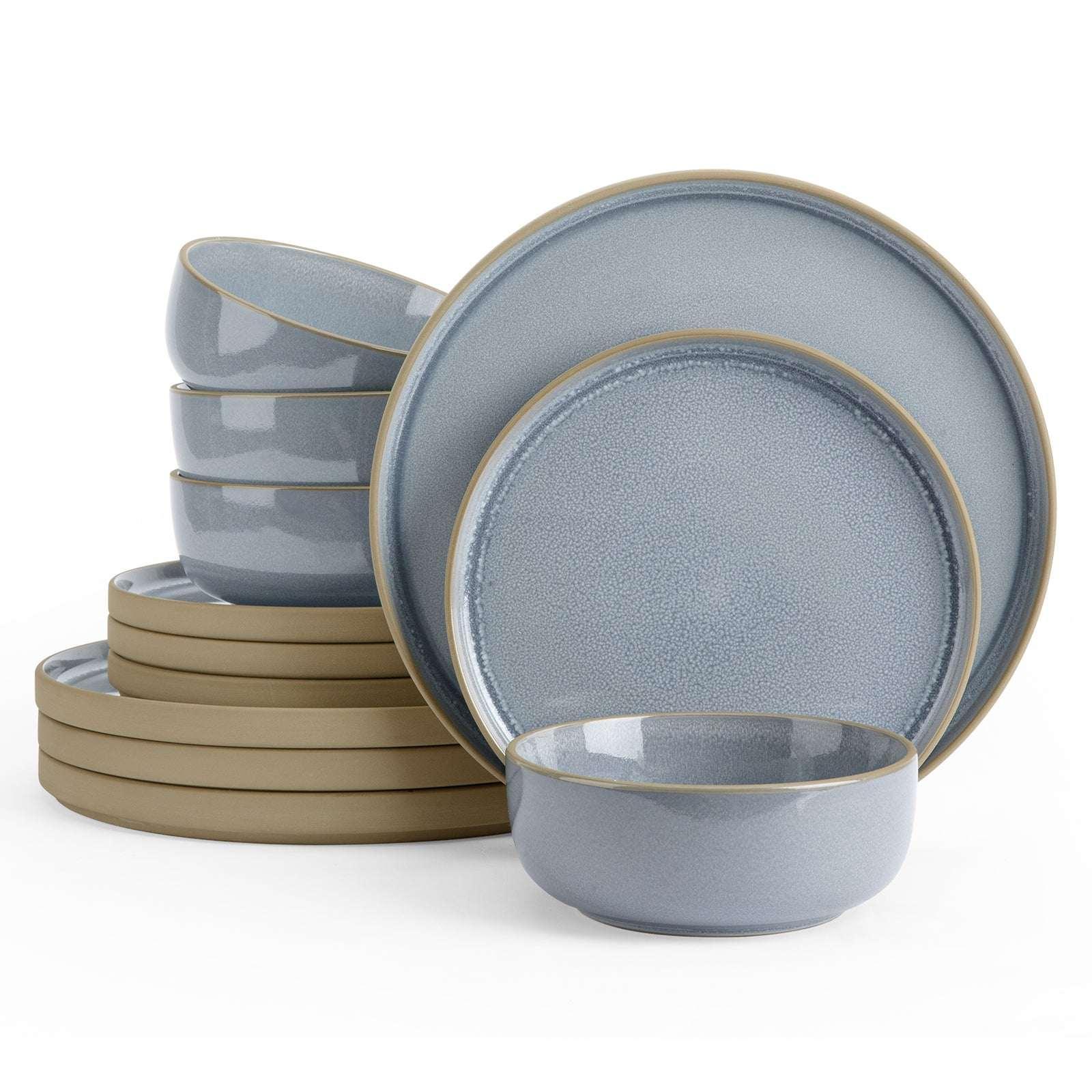 Famiware Nature 12-Piece Dinnerware Sets, Stoneware Dish Set, Midnight Blue