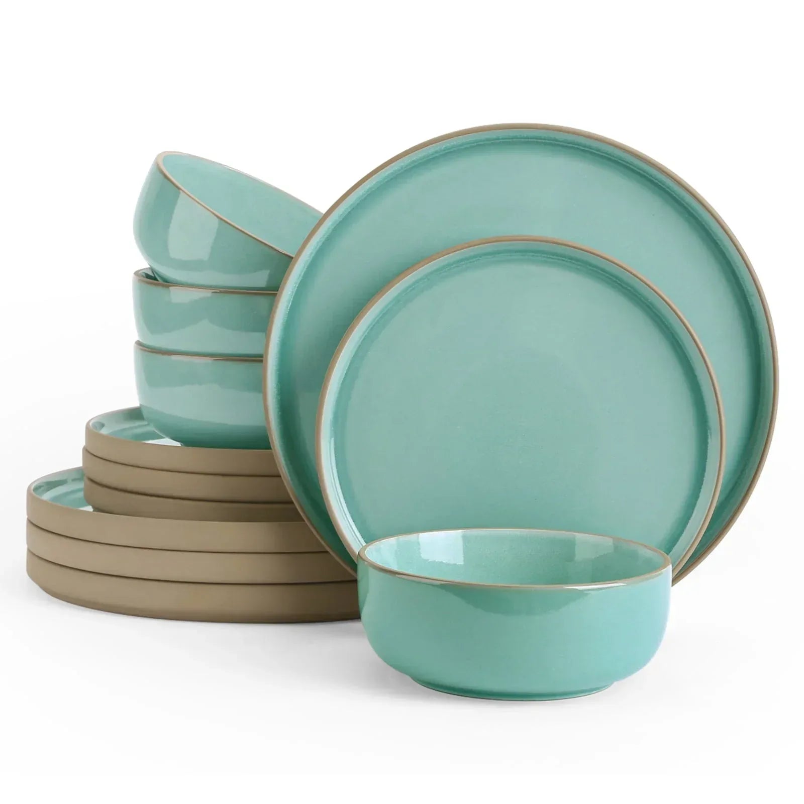 Famiware Nature 12-Piece Dinnerware Sets, Stoneware Dish Set, Midnight Blue