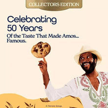 Collectors edition 50 years cookie box with man holding cookie