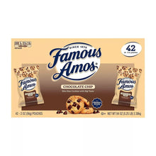 Chocolate chip cookie pouch with Famous Amos branding and 42 count label