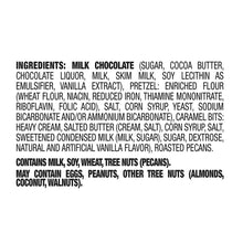 Ingredients list text on chocolate snack mix packaging