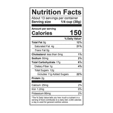 Nutrition Facts panel for chocolate snack mix, serving size and calories