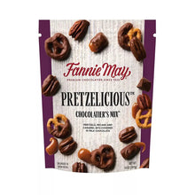 Chocolate snack mix bag with pretzel and caramel mix, pecans