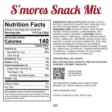 S'mores snack mix bag back panel with Nutrition Facts and ingredients list