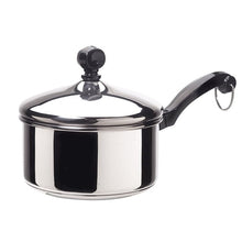 Stainless steel sauce pan with lid, black knob handle and side loop handles