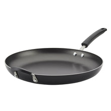 Black nonstick frying pan with long handle and side helper handle, 14 in size