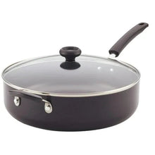 Black nonstick jumbo cooker with glass lid and helper handle