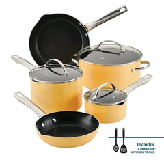 Farberware Style 10 Pcs Nonstick Cookware Set with Cooking Tools, Dishwasher Safe and Oven Safe to 500°F, Yellow
