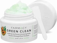 Farmacy Green Clean cleansing balm jar with open lid and pale green balm