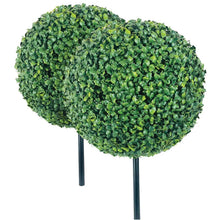 Faux boxwood round topiary ball on two dark stakes, 15 in style