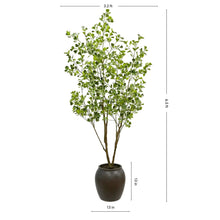 Potted faux ficus tree, about 6.5 ft tall, with green leaves